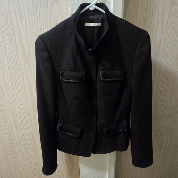 T Tahari Womens Wool Chain Snap Button Down Jacket Petite Black 4 Pocket Detail - Picture 1 of 7